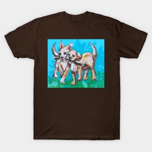 Frolicking Fetching Finger Print Pups T-Shirt